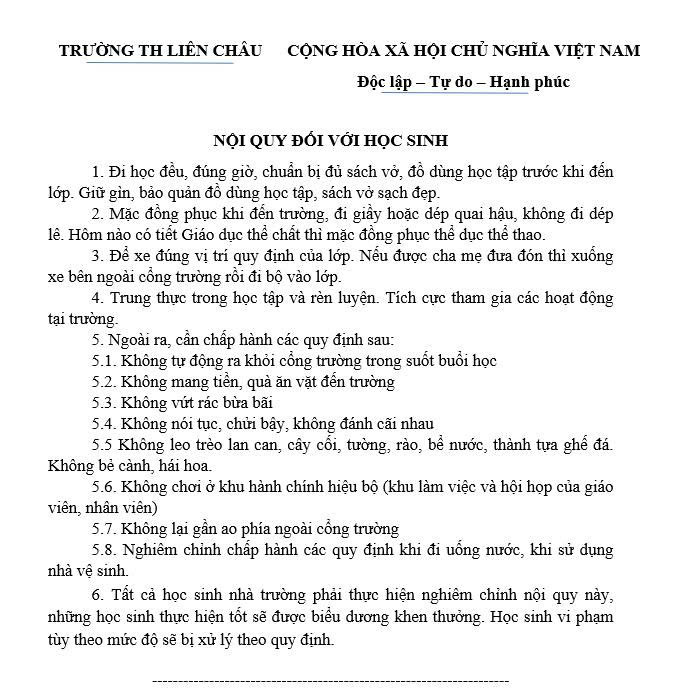 NỘI QUY ĐỐI VỚI HỌC SINH